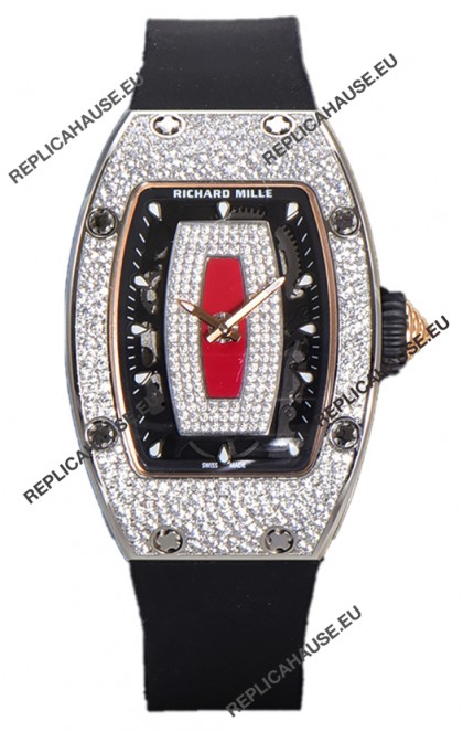 Richard Mille RM007 Diamonds Paved Red Dial 904L Steel Superclone Swiss Watch