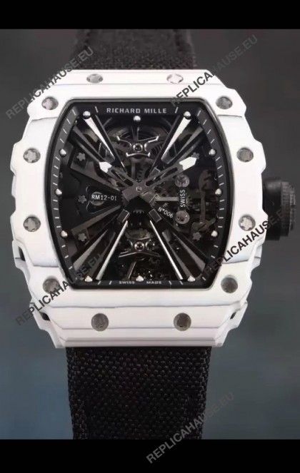 Richard Mille RM12-01 White Carbon Fiber Case Genuine Tourbillon Movement 1:1 Mirror Replica Watch