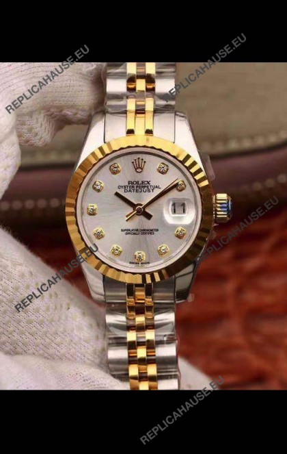 Rolex Datejust Ladies 28MM Cal.3135 Movement Swiss Replica in 904L Steel Yellow Gold 2 Tone Case
