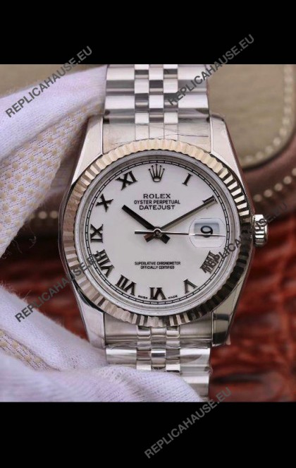 Rolex Datejust 36MM Cal.3135 Movement Swiss Replica Watch in 904L Steel Casing in White Roman Dial