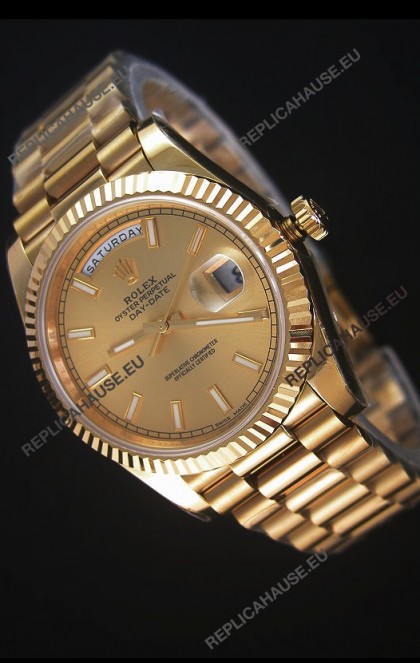 Rolex Day-Date 40MM Replica Watch in Gold Dial Stick Markers Cal.3255 Swiss Movement