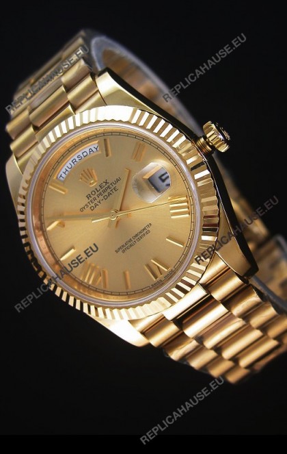 Rolex Day-Date 40MM Replica Watch in Gold Dial Roman Numerals Cal.3255 Swiss Movement
