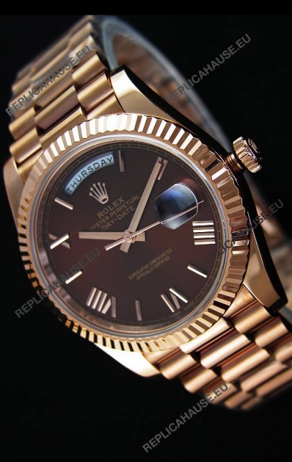 Rolex Day-Date 40MM Rose Gold in Brown Dial Roman Numerals Swiss Watch