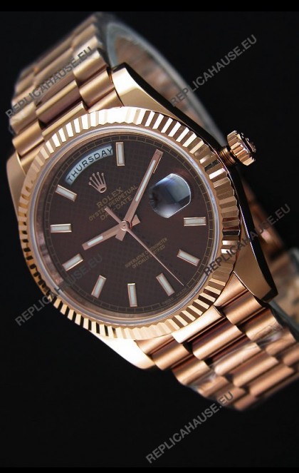 Rolex Day-Date 40MM Rose Gold in Brown Textured Dial Stick Markers