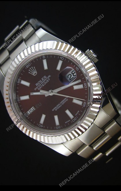 Rolex Datejust Japanese Replica Watch - Deep Red Dial in 41MM with Oyster Strap