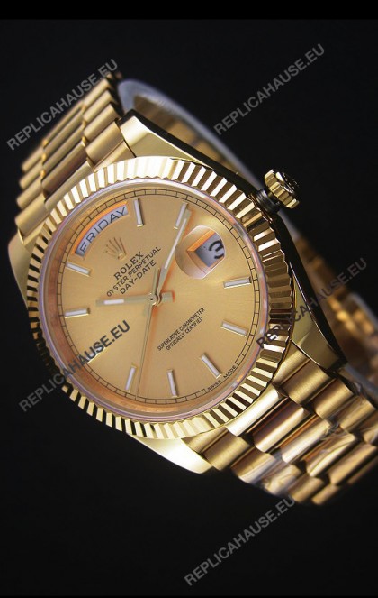 Rolex Day Date Japanese Replica Watch - Yellow Gold Casing in Gold Dial 40MM