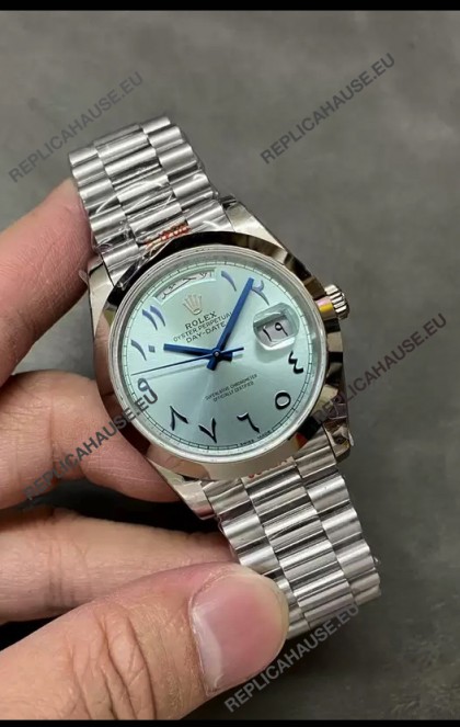 Rolex Day Date Presidential Stainless Steel ICE Blue Arab Dial Watch 40MM - 1:1 Mirror Quality