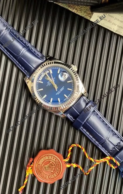 Rolex Day Date 904L Steel Casing Watch in Blue Dial 36MM - 1:1 Mirror Quality 