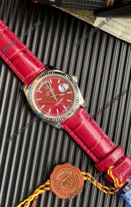 Rolex Day Date 904L Steel Casing Watch in Red Dial 36MM - 1:1 Mirror Quality 