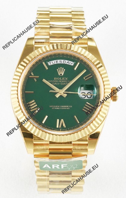 Rolex Day Date Super Clone 18K Yellow Gold Watch 40MM - Green Dial 1:1 Mirror Quality