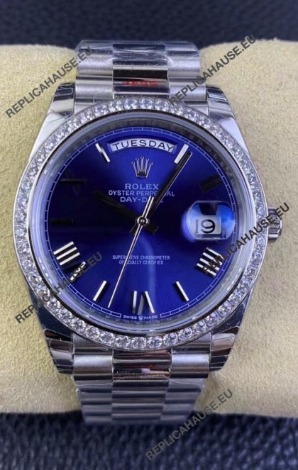 Rolex Day Date M228206-0015 904L Steel 40MM - Blue Dial 1:1 Mirror Replica