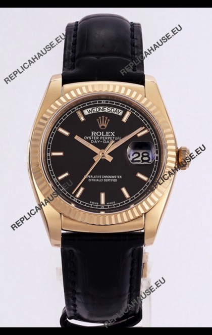 Rolex Day Date Rose Gold 904L Steel Casing Watch in Black Dial 36MM - 1:1 Mirror Quality