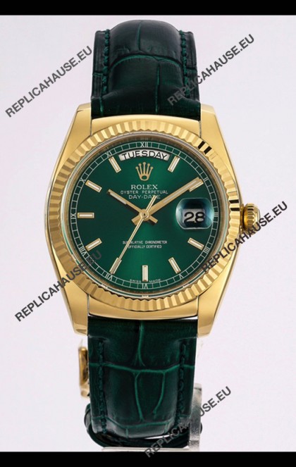Rolex Day Date Yellow Gold 904L Steel Casing Watch in Green Dial 36MM - 1:1 Mirror Quality