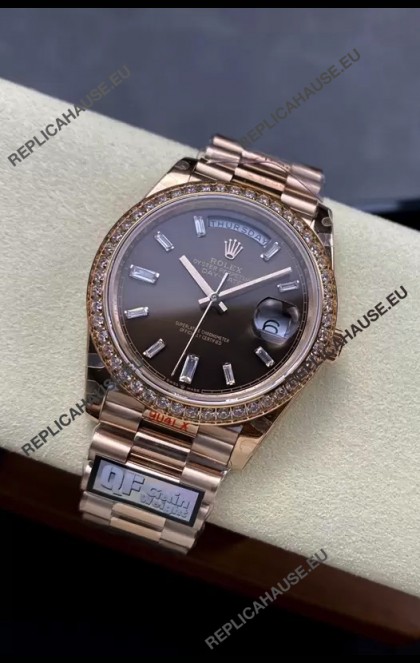 Rolex Day Date 40MM 1:1 Rose Gold in Brown Dial 1:1 Mirror Replica Watch