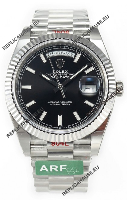 Rolex Day Date Presidential Stainless Steel Black Dial Watch 40MM - 1:1 Mirror Quality