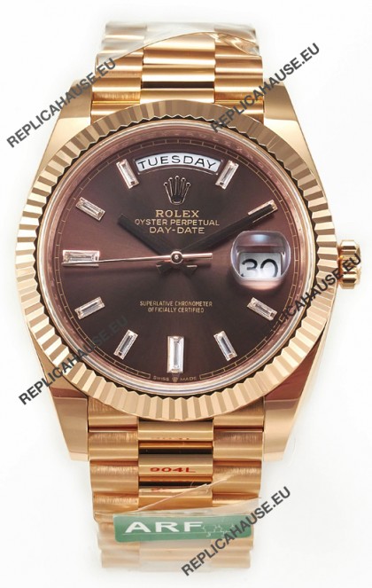 Rolex Day Date 40MM 1:1 Rose Gold in Brown Dial 1:1 Mirror Replica Watch