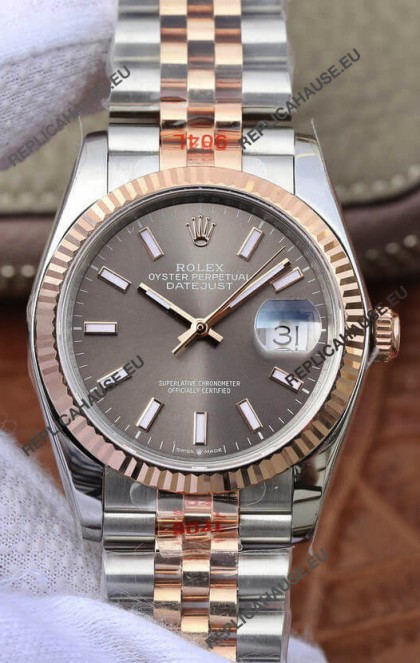 Rolex Datejust 36MM ETA-3135 Movement Swiss Replica in 904L Two Tone Grey Dial