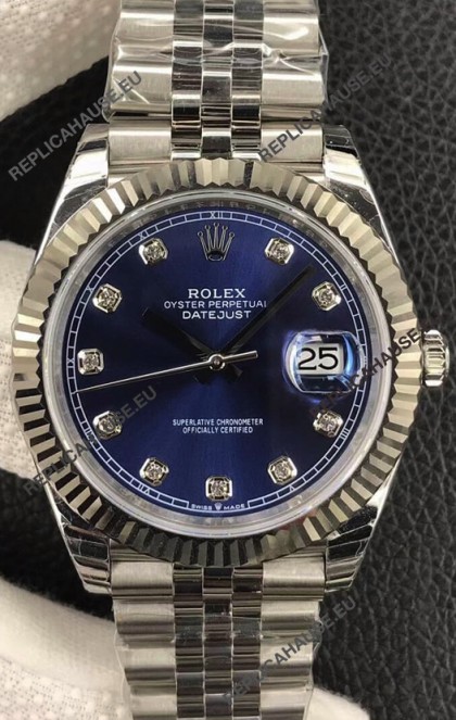 Rolex Datejust 36MM ETA-3135 Movement Swiss Replica in 904L Steel in Blue Dial 