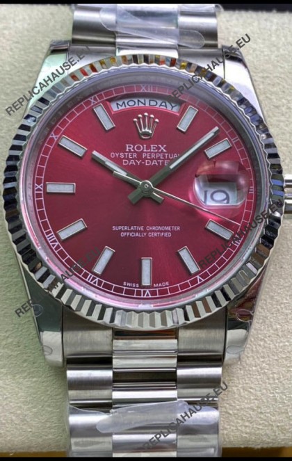 Rolex Day Date Presidential 904L Steel 36MM - Maroon Dial 1:1 Mirror Quality Watch