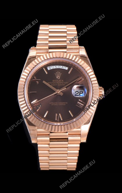 Rolex Day Date Watch in Brown Dial with Roman Hour Numerals Cal.3255 Movement - 904L Steel 