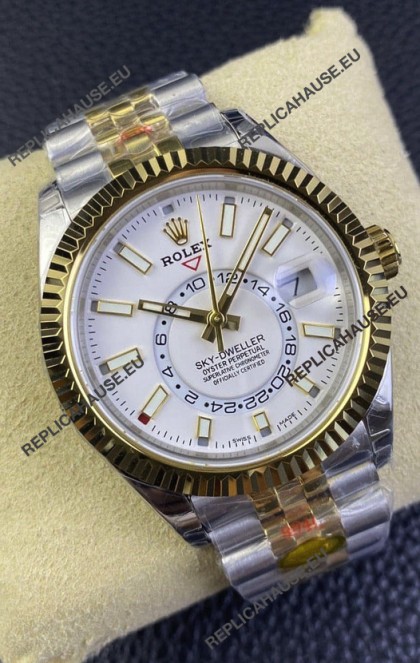 Rolex Sky-Dweller REF# M336933 White Dial Watch in Yellow Gold 904L Steel Case 1:1 Mirror Replica