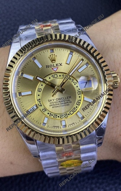 Rolex Sky-Dweller REF# M336933 Gold Dial Watch in Yellow Gold 904L Steel Case 1:1 Mirror Replica