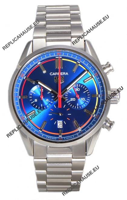 Tag Heuer Carrera Chronograph 42 Swiss Quartz Replica Watch Blue Dial Steel Strap 