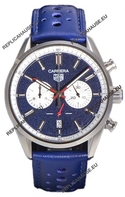 Tag Heuer Carrera Chronograph 43 Swiss Quartz Replica Watch Blue Dial Leather Strap 