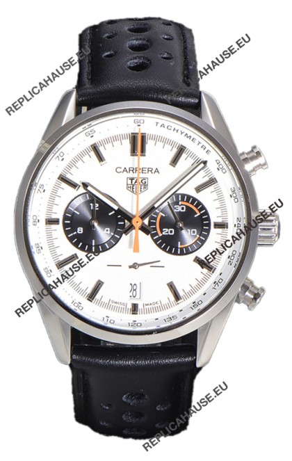 Tag Heuer Carrera Chronograph 43 Swiss Quartz Replica Watch White Dial Leather Strap