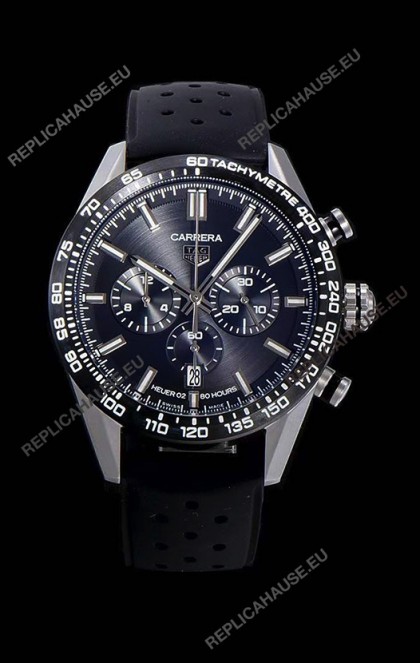 Tag Heuer Carrera Swiss Quartz Movement Replica Watch in Black Dial - Black Rubber Strap
