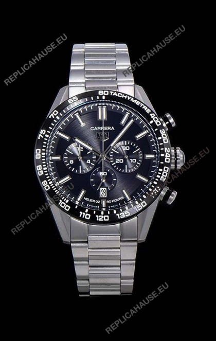 Tag Heuer Carrera Swiss Quartz Movement Replica Watch in Black Dial - Stainless Steel Strap