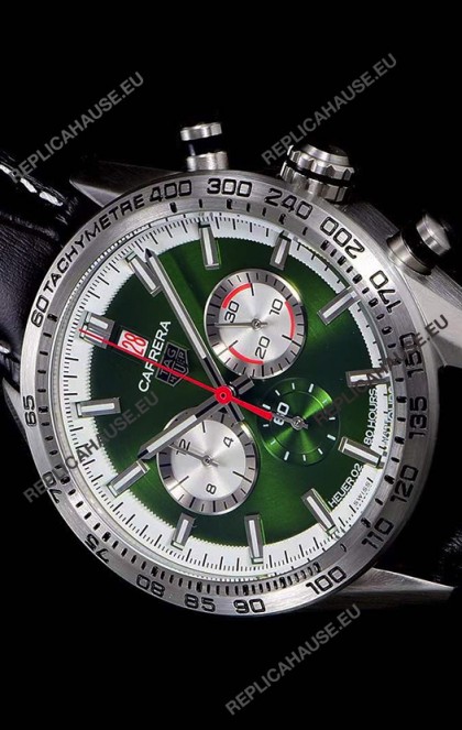 Tag Heuer Carrera Swiss Quartz Movement Replica Watch in Green Dial - Black Leather Strap