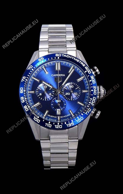Tag Heuer Carrera Swiss Quartz Movement Replica Watch in Blue Dial - Stainless Steel Strap