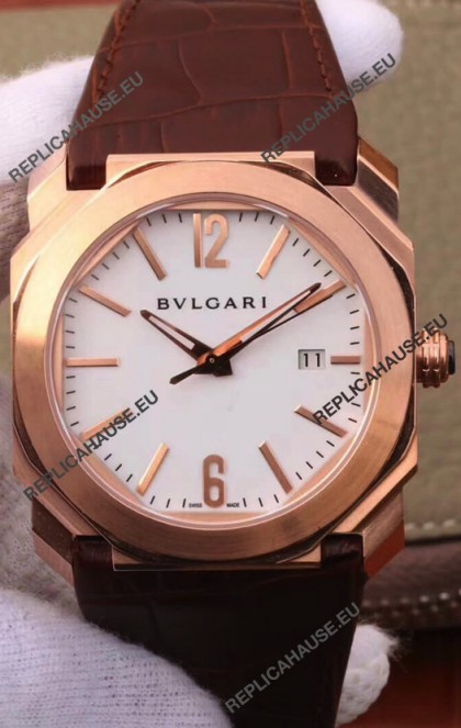 Bvlgari Octo Roma Edition 1:1 Mirror Replica in Rose Gold - White Dial 