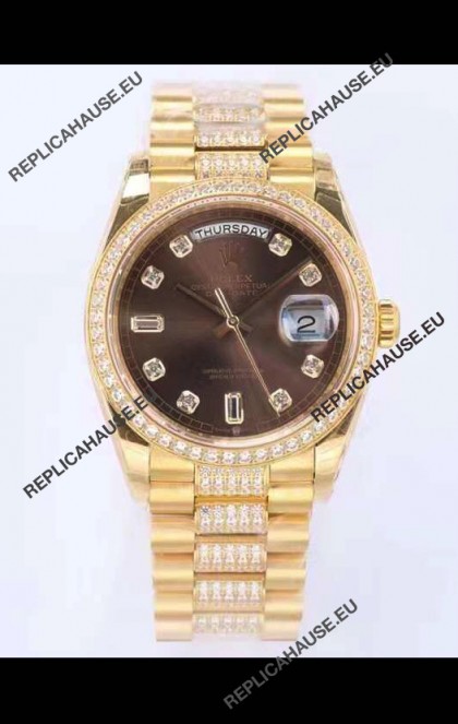 Rolex Day Date Presidential 18K Yellow Gold Watch 36MM - Brown Dial 1:1 Mirror Quality Watch