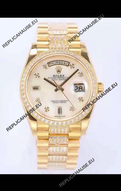 Rolex Day Date Presidential 18K Yellow Gold Watch 36MM - White Pearl Dial 1:1 Mirror Quality Watch