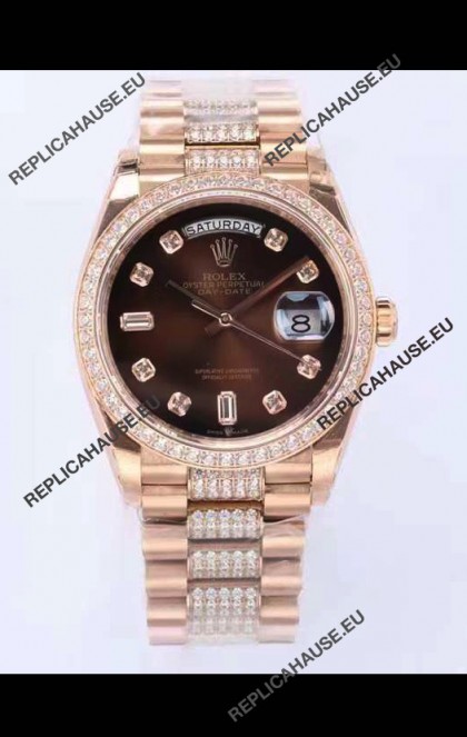 Rolex Day Date Presidential Rose Gold Watch 36MM - Brown Dial 1:1 Mirror Quality Watch