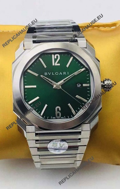 Bvlgari Octo Roma Edition 1:1 Mirror Replica in 904L Steel Casing - Green Dial 