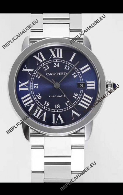 Ronde De Cartier Swiss Replica Watch - Stainless Steel Casing in Blue Dial 