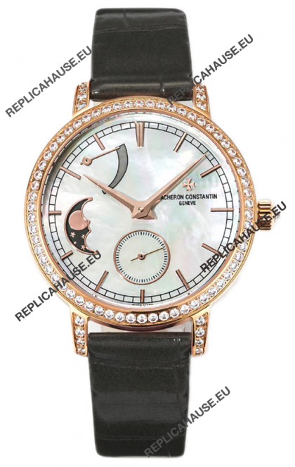 Vacheron Constantin Traditionelle Moon Phase Mother of Pearl Dial in Rose Gold Swiss Replica