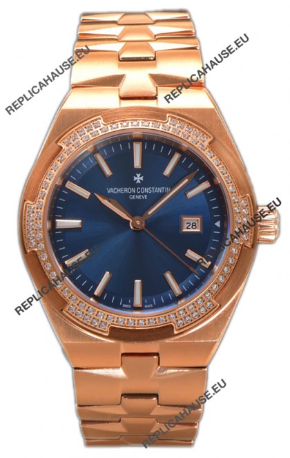 Vacheron Constantin Overseas Rose Gold Casing Blue Dial 35MM Swiss Replica Watch 