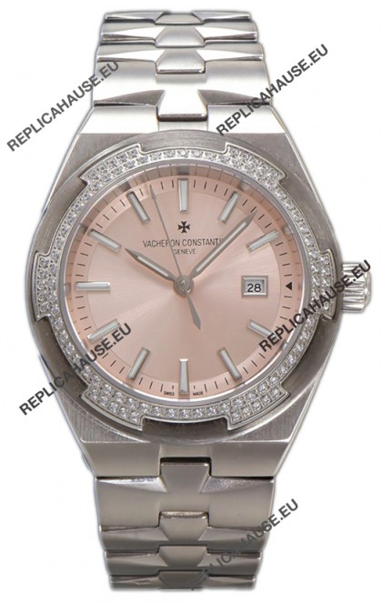 Vacheron Constantin Overseas Steel Casing Pink Dial 35MM Swiss Replica Watch 