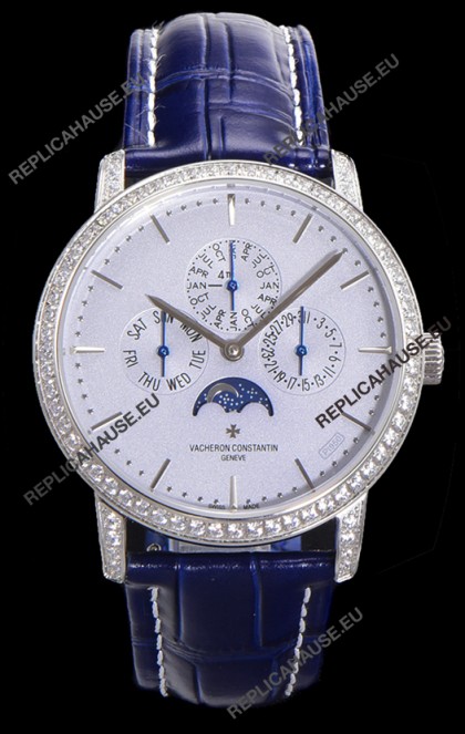 Vacheron Constantin Patrimony Perpetual Calendar Ultra-Thin White Gold Light Blue Dial Swiss Replica