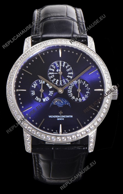 Vacheron Constantin Patrimony Perpetual Calendar Ultra-Thin White Gold Blue Dial Swiss Replica