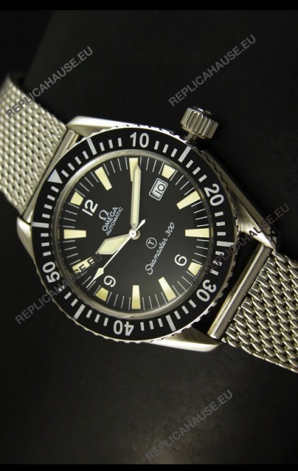 Omega Seamaster 300 R-Navy Black Dial Swiss Watch with Mesh Strap