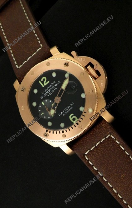 Panerai Luminor Submersible 1000M Japanese Automatic Rose Gold Watch in Black Dial