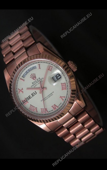 Rolex Day Date Swiss Rose Gold Watch in White Dial