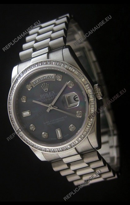 Rolex Day Date Just JapaneseÂ Replica Watch in Mop Black Dial