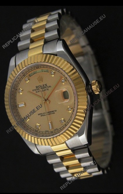 Rolex Day Date Just JapaneseÂ Replica Two Tone Gold Watch in Golden Dial