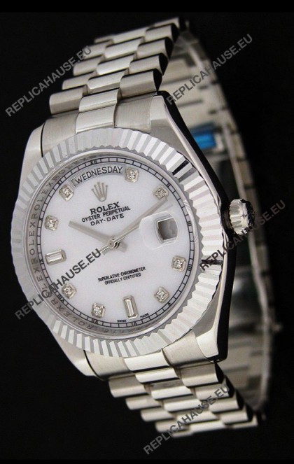 Rolex Oyster Perpetual Day Date Japanese Replica Watch in White Mother of Pearl Dial